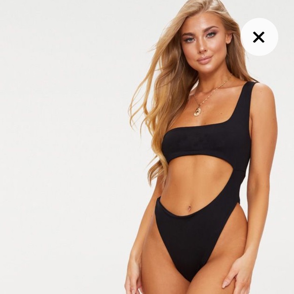 black one shoulder cut out swimsuit